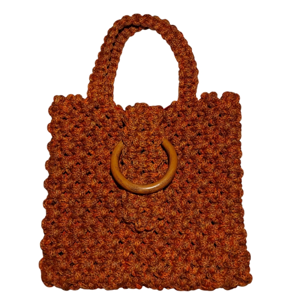 New Handmade Boho Macrame Crocheted Bag In Rust Orange Red